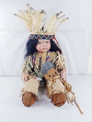 Vintage Native American Indian Procelain  hand painted Large Doll 60 cm