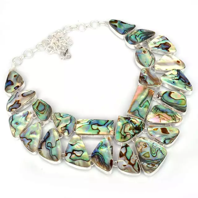 Abalone Shell Gemstone Handmade Big Necklace Jewelry 118 Gms LBN-1402