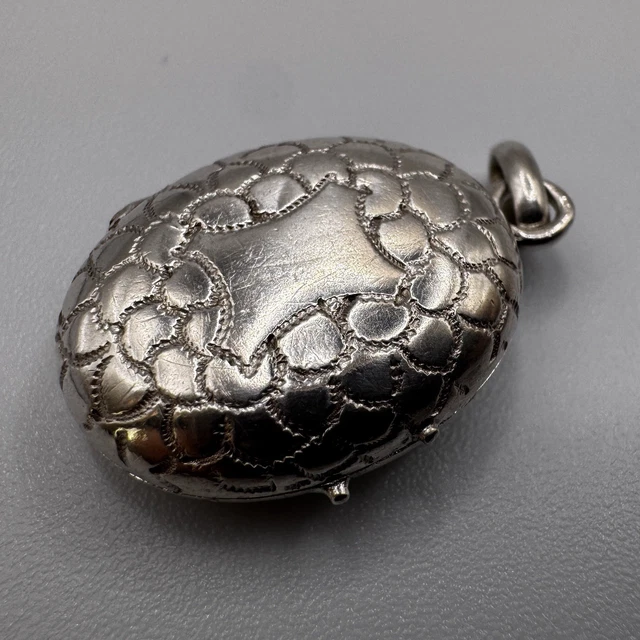 Pendentif Porte-photo Ancien En Argent Massif 925 - Guilloché / Vermeil - Occasion