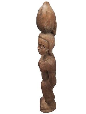 Vintage 34" African Carved Wood Tribal Nude Woman Statue Sculpture Floor Art