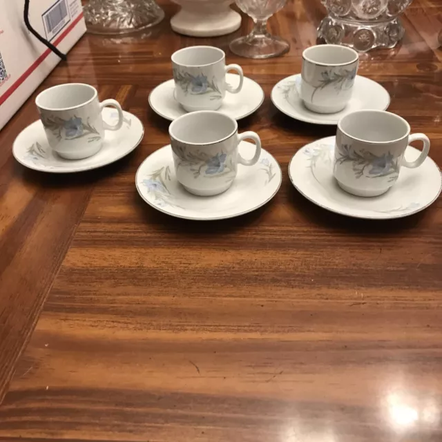 Chinese Tea cup set saucer blue iris flower Expresso Set