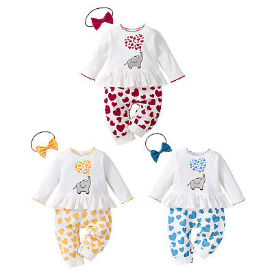 Baby Girls Jumpsuit Long Sleeves Cartoon Cute Peplum Romper Casual Bodysuit  Set