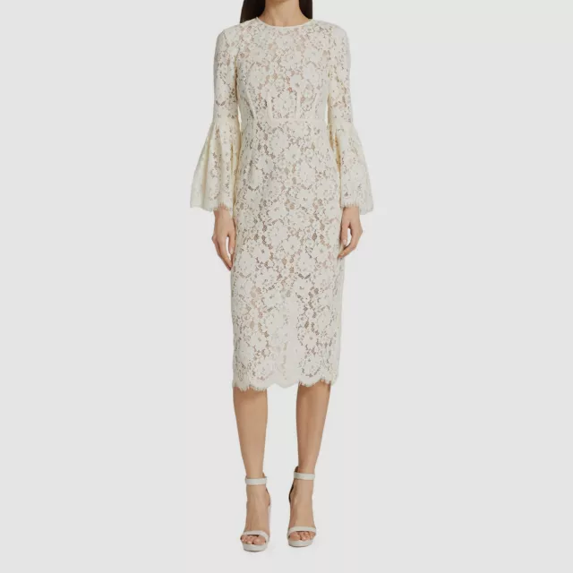 $556 Self-Portrait Women's Ivory Laced Long Sleeve Midi Sheath Dress Size US 4