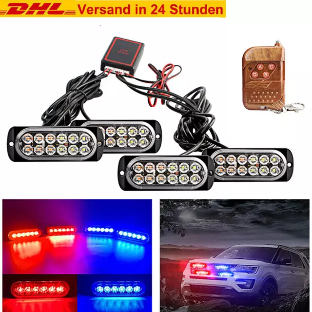 4x 12LED Auto KFZ Blau Rot Frontblitzer Blitzlicht Warnleuchte LKW Strobe Licht