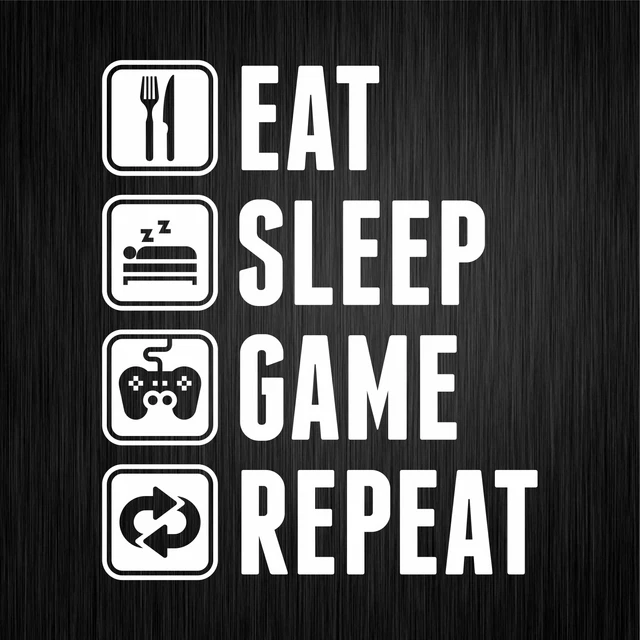 EAT SLEEP GAME REPEAT Gamer Zocker Fun Weiß Auto Vinyl Decal Sticker Aufkleber