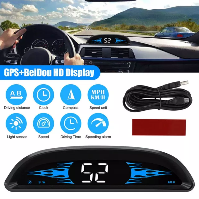 Digital Speedometer Universal GPS Car HUD Head Up Display MPH Overspeed Alarm US