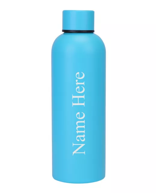 Personalised Thermos Water Bottle Any Name Engraved 500ml Light Blue