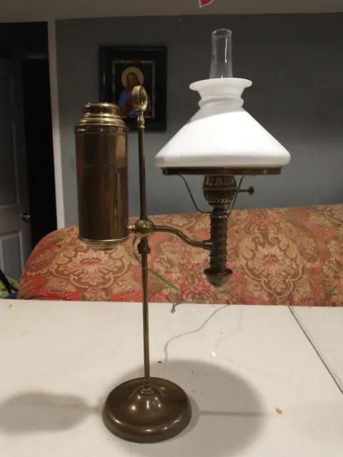 Vintage Manhattan Brass Co Single Arm Student kerosen Oil Lamp