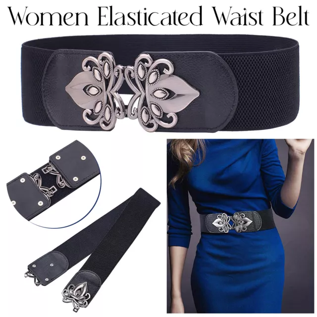 Womens Ladies Elastic Stretchy Buckle Wide Waist Belt Dress Waistband Fashion