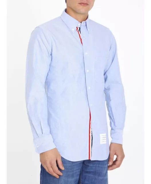 THOM BROWNE Size 3 Large Light Blue Tricolor Grosgrain Cotton Poplin Shirt $595