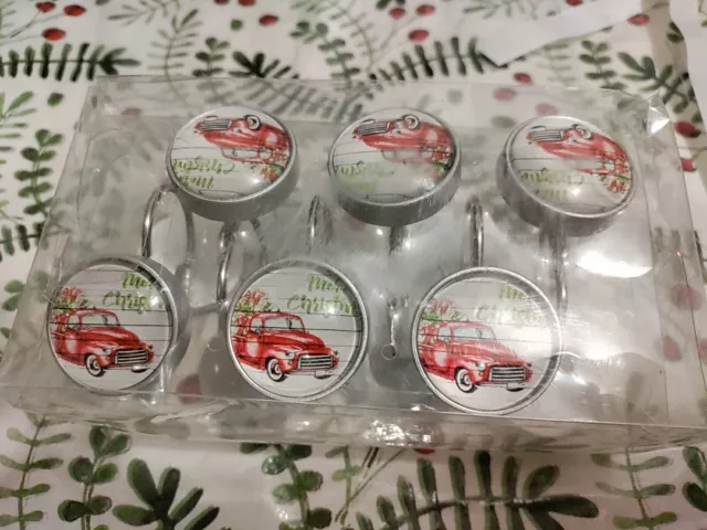 Shower Curtain Hooks 12 Pcs Christmas Truck Winter Holiday Crystal Glass Hooks