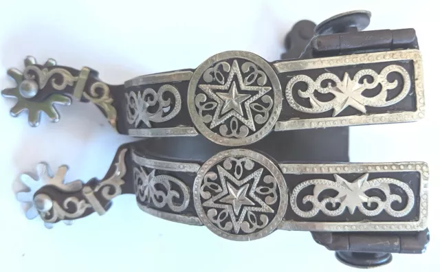 Western Spurs - Ladies - Brown Iron - Silver Floral and Star Accents