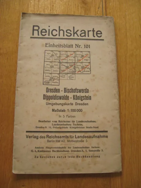 alte Landkarte Reichskarte Nr 101 Dresden Bischofswerda Königstein von 1925