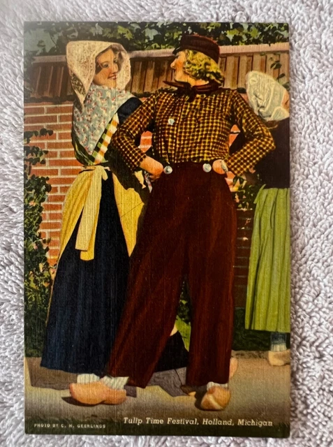 Holland MI- Michigan, Tulip Time, Dancers, Vintage Postcard Curt Teich Colortone
