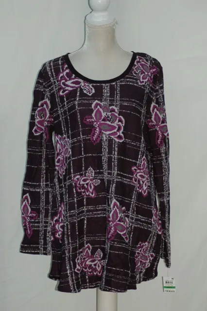 Style & Co. Women's Sweater Scoopneck Jacquard Tunic Purple LARGE