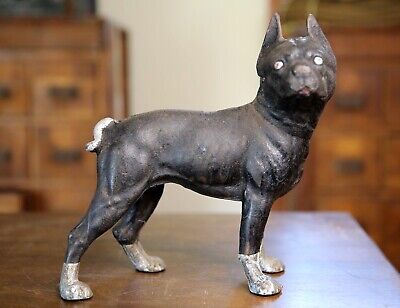 Antique Cast Iron Boxer Boston Terrier French Bulldog Doorstop Art Deco black