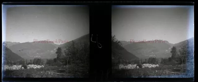 Montagne Paysage c1920 Photo NEGATIVE Stereo Plaque de verre PL28L3n11 Vintage 