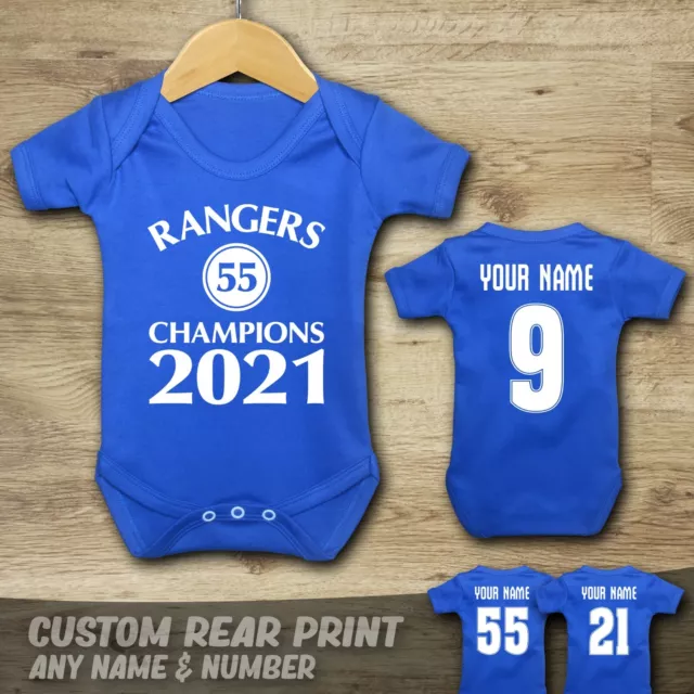 RANGERS Personalised Baby Vest Suit Grow Football - Champions 55