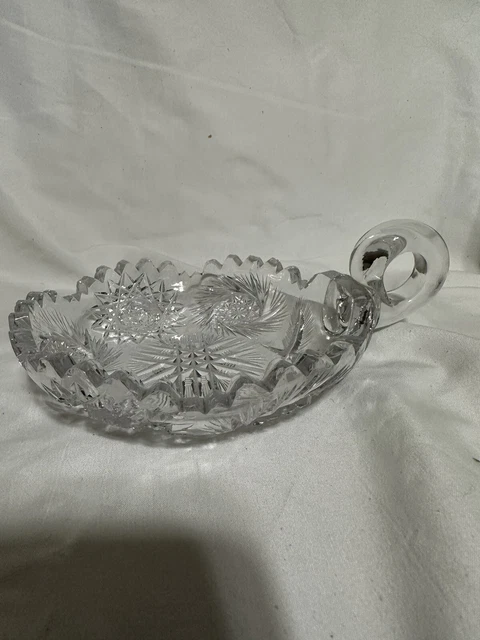 Antique ABP American Brilliant Period Cut Glass 6" Nappy w/ Handle Low Bowl