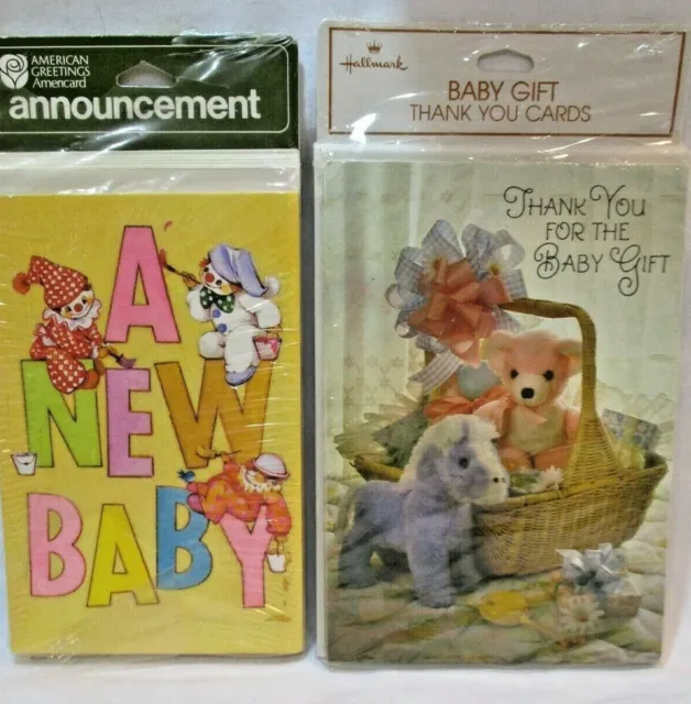 2 Mixed VINTAGE 1970's 8 NEW BABY ANOUCEMENT & 10 THANK YOU BABY GIFT CARDS NOS