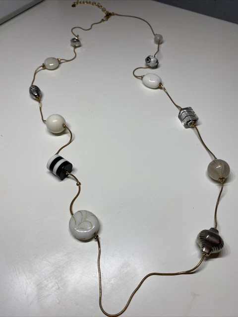 Collier Sautoir Vintage Bleu Marine & Doré - Longueur 80 Cm - Excellent état - Fabriqué En France