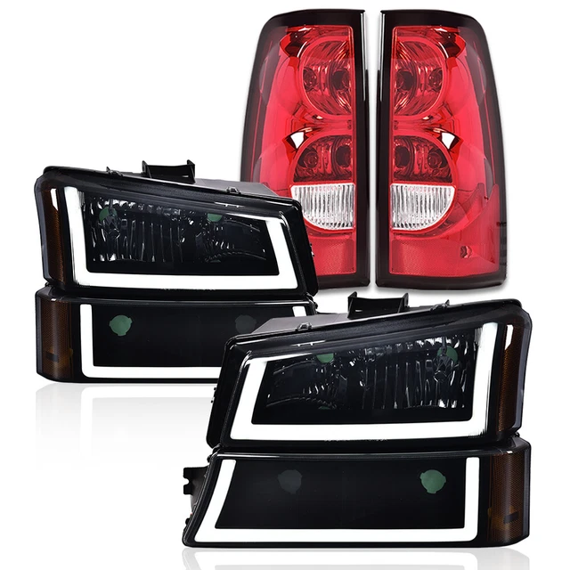 Smoke LED Headlights + Tail Lights Combo For 2003-2006 Chevy Silverado 1500 2500 – Black Housing, DOT Certified