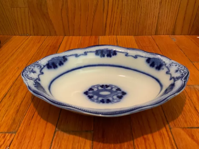 Antique W H Grindley Lorne Pattern Flow Blue Oval Serving Bowl 10”