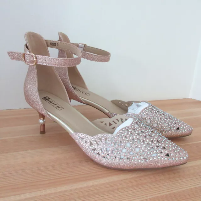 IDIFU Candice Womens size 9 Rose Gold Champagne Glitter Rhinestone D'Orsay Pumps