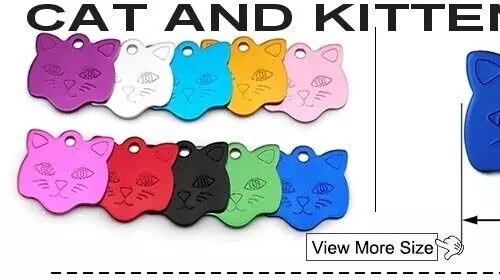 ENGRAVED Cat & Kitten Pet id DISC Silver, Red, Blue small name id Tags & Charms!
