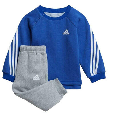 adidas Infant Baby Boys Girls Fleece Jogger Set Toddler Kids  Blue Grey H28837