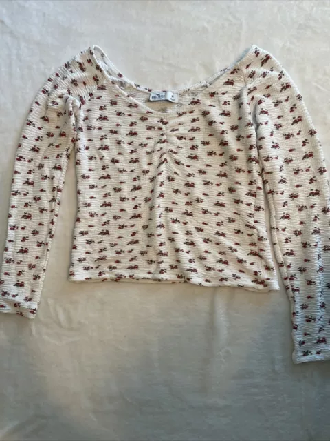 Juniors Hollister Long Sleeve Crop Top Floral Print Size Medium