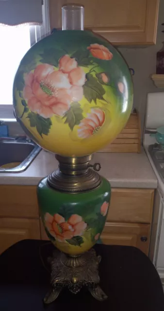 Vtg Antique HUGE L&L WMC GONE WITH THE WIND  PAINTED  FLORAL HURRICANE LAMP GWTW
