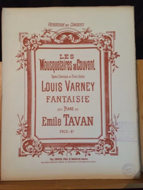 Tavan Fantaisie pour piano Mousquetaires au couvent / Varney partition Choudens