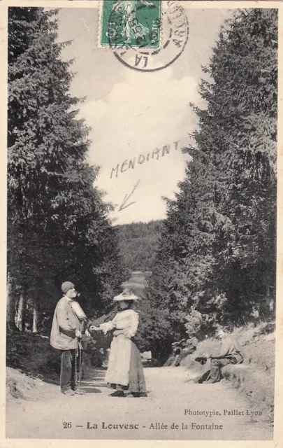 Carte postale ancienne old postcard LA LOUVESC ARDECHE mendiant timbrée 1909