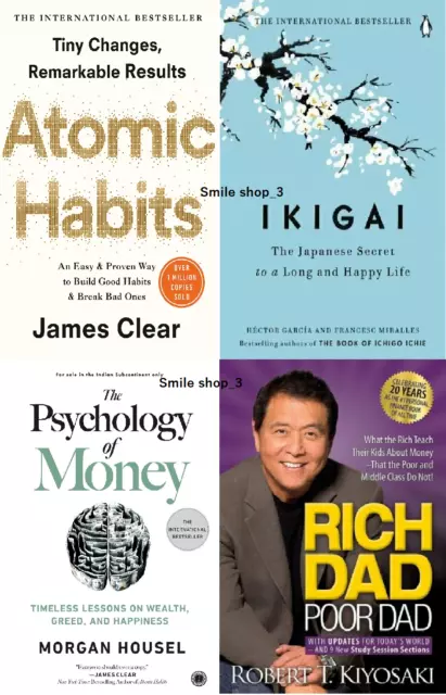 4-Bücher-Set Rich Dad Poor Dad, The Psychology of Money, Atomic Habits+...