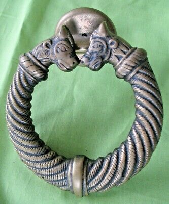 Old antique ornate Egyptian style double headed & Rope Braid Bronze Door Knocker