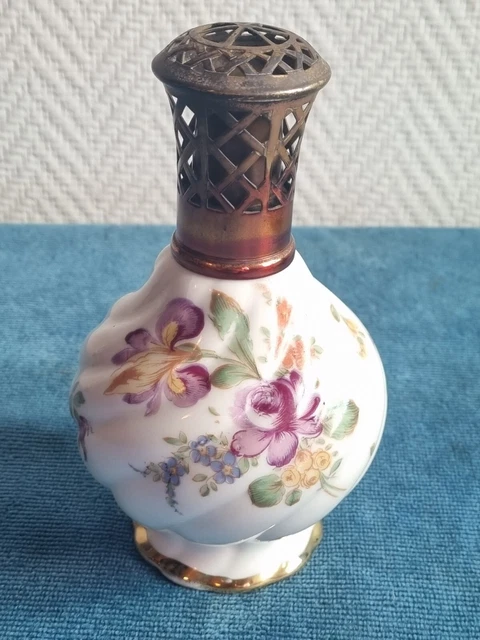 Lampe Berger Ancienne En Porcelaine De Paris Dorée - Diffuseur Vintage