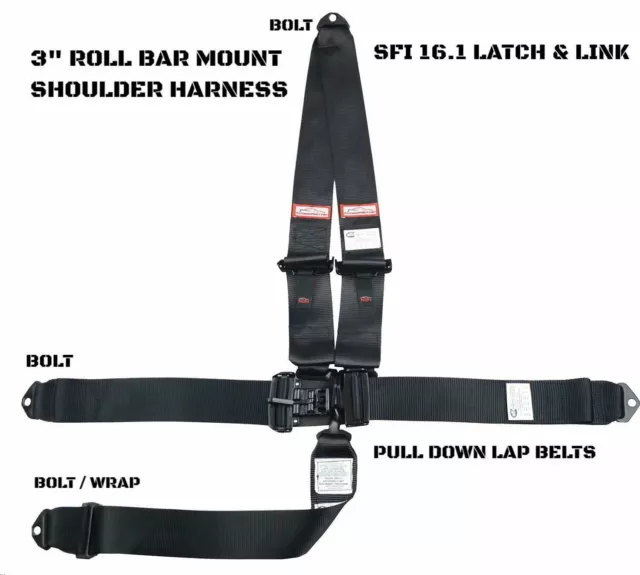 Outlaw Sfi 16.1 Approved 5 Point Harness Latch Type Black V Roll Bar Mount
