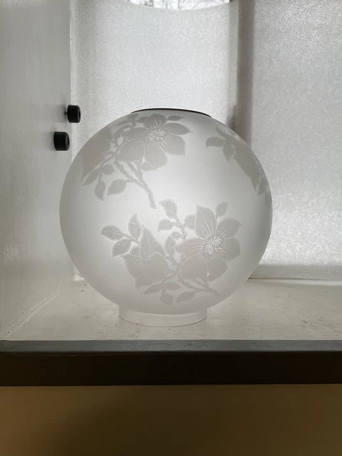 Antique 9.5” Acid Etch Floral Glass Kerosene Oil Lamp Shade Globe 4” Fitter GWTW 8