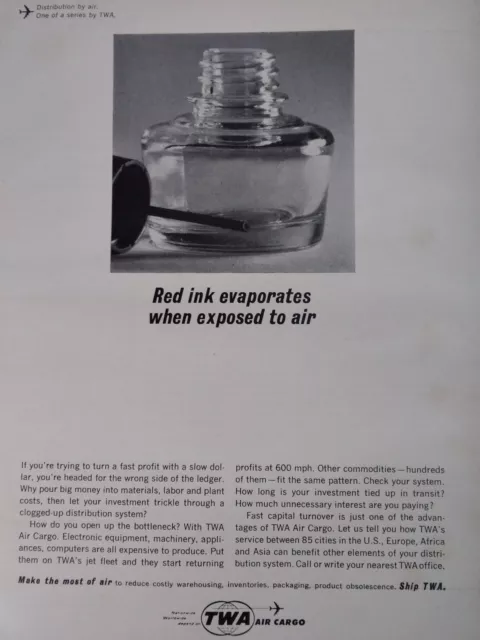 TWA Air Cargo Print Ad Original Rare Vtg 1964 Madmen Red Profit