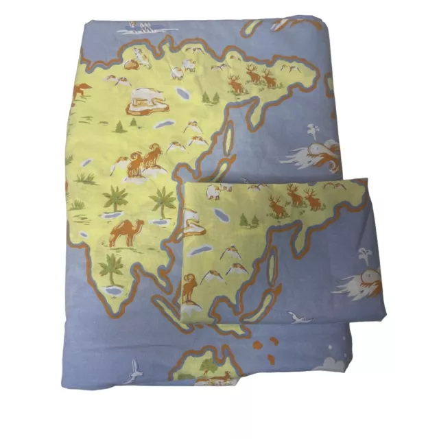 Pottery Barn Kids World Traveler Map Duvet Pillow Case Noahs Arch Full 80" x 84"