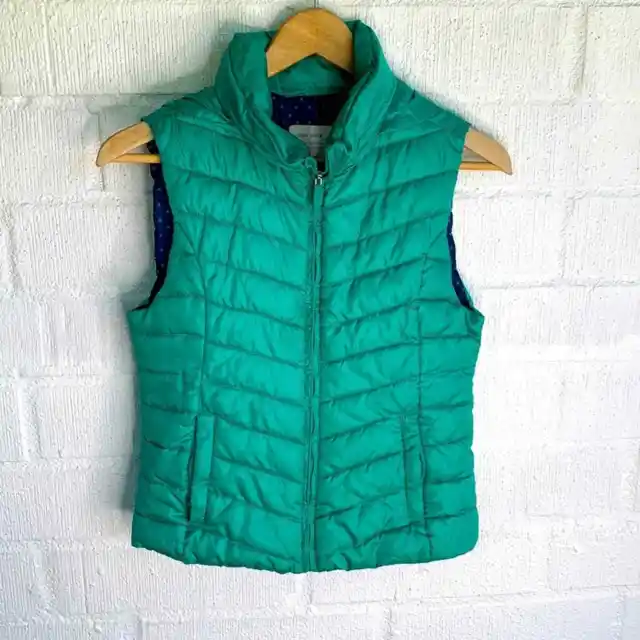 Zara Girls Kids Puffer Zip Up Hooded Green Vest sz L
