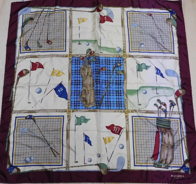 Foulard Vintage 100% Soie Femme - 88x88cm - Multicolore Années 80