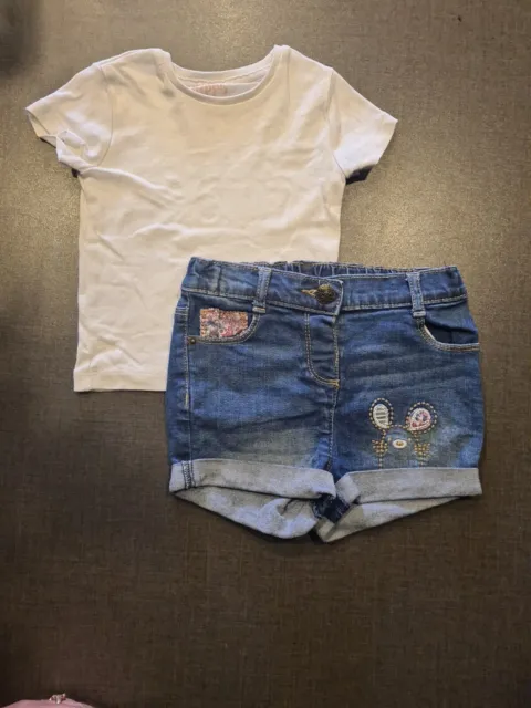 T-shirt bambina 12-18 mesi top mouse nuovi pantaloncini denim set outfit pacchetto Next d