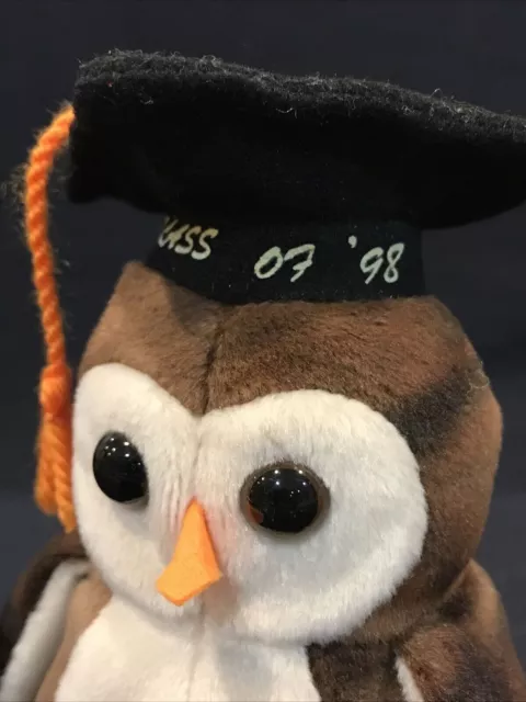 TY Beanie Baby Babies Wise the Owl DOB 5/31/1997 Retired Graduation Class of '98 2