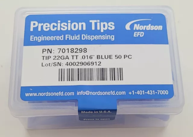 precision tips 7018298, Nordson EFD, 22GA  TT, .016" BLUE 50 PC