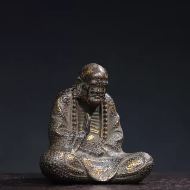 4.7" Antique Tibet Tibetan Buddhism Temple Bronze gilt Dharma Patriarch statue