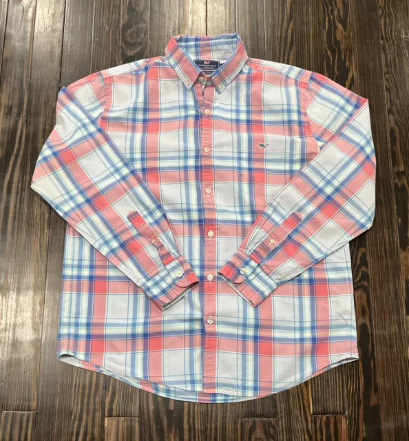 Vineyard Vines Slim Fit Tucker Shirt Men’s Large Plaid Blue Pink