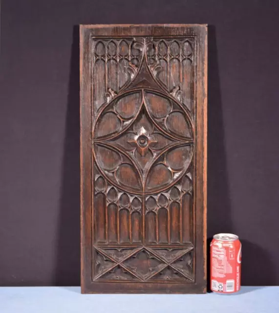French Antique Gothic Revival Panel in Solid Oak Wood Salvage late 1800's