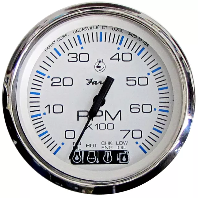 Faria Chesapeake White Ss 4" Tachometer W/ Systemcheck Gas